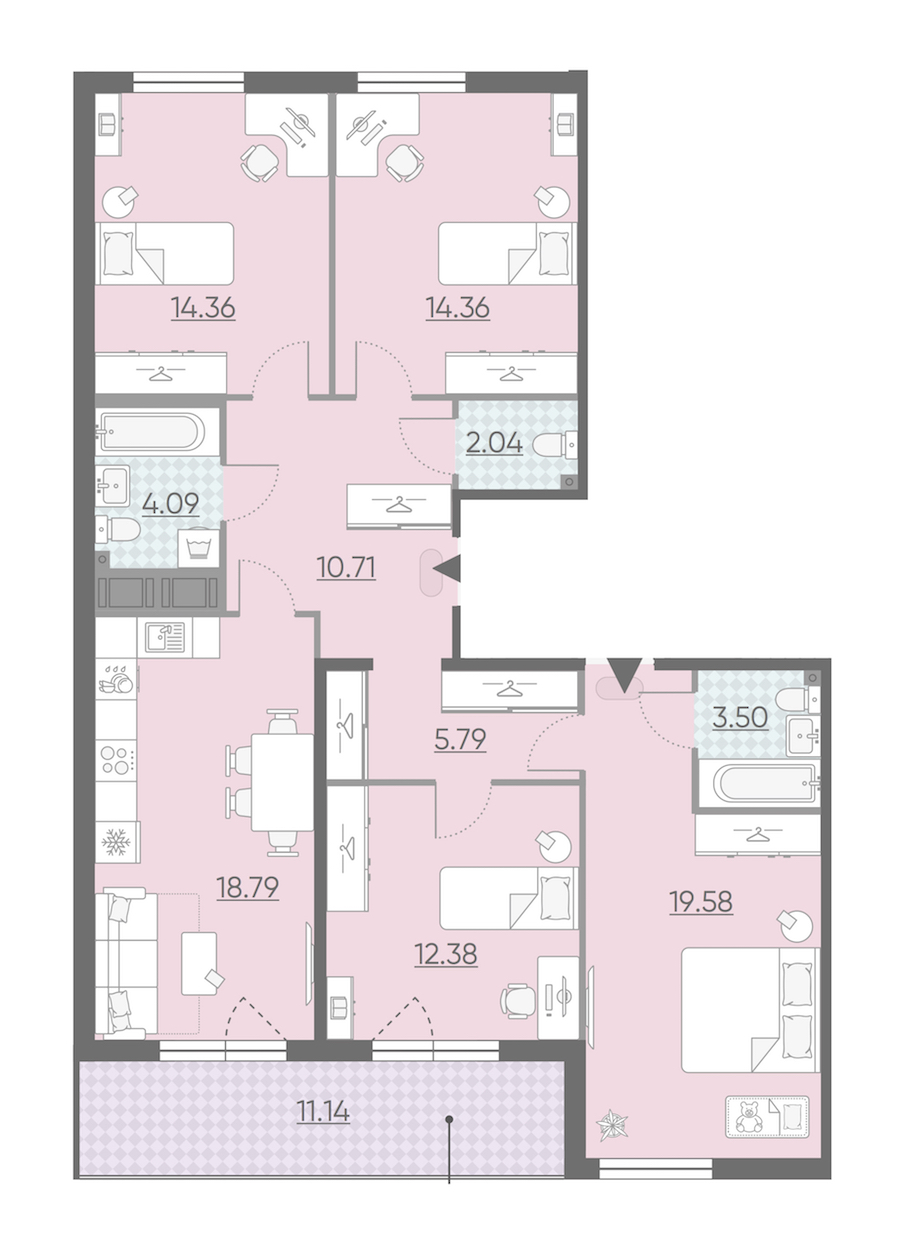 Четырехкомнатная квартира в : площадь 111.17 м2 , этаж: 12 – купить в Санкт-Петербурге